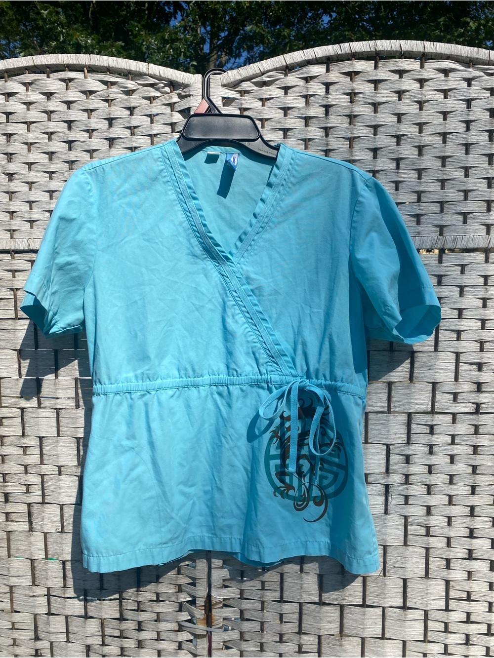 Landau Aqua Wrap-Front Scrub Tunic with Side Tie